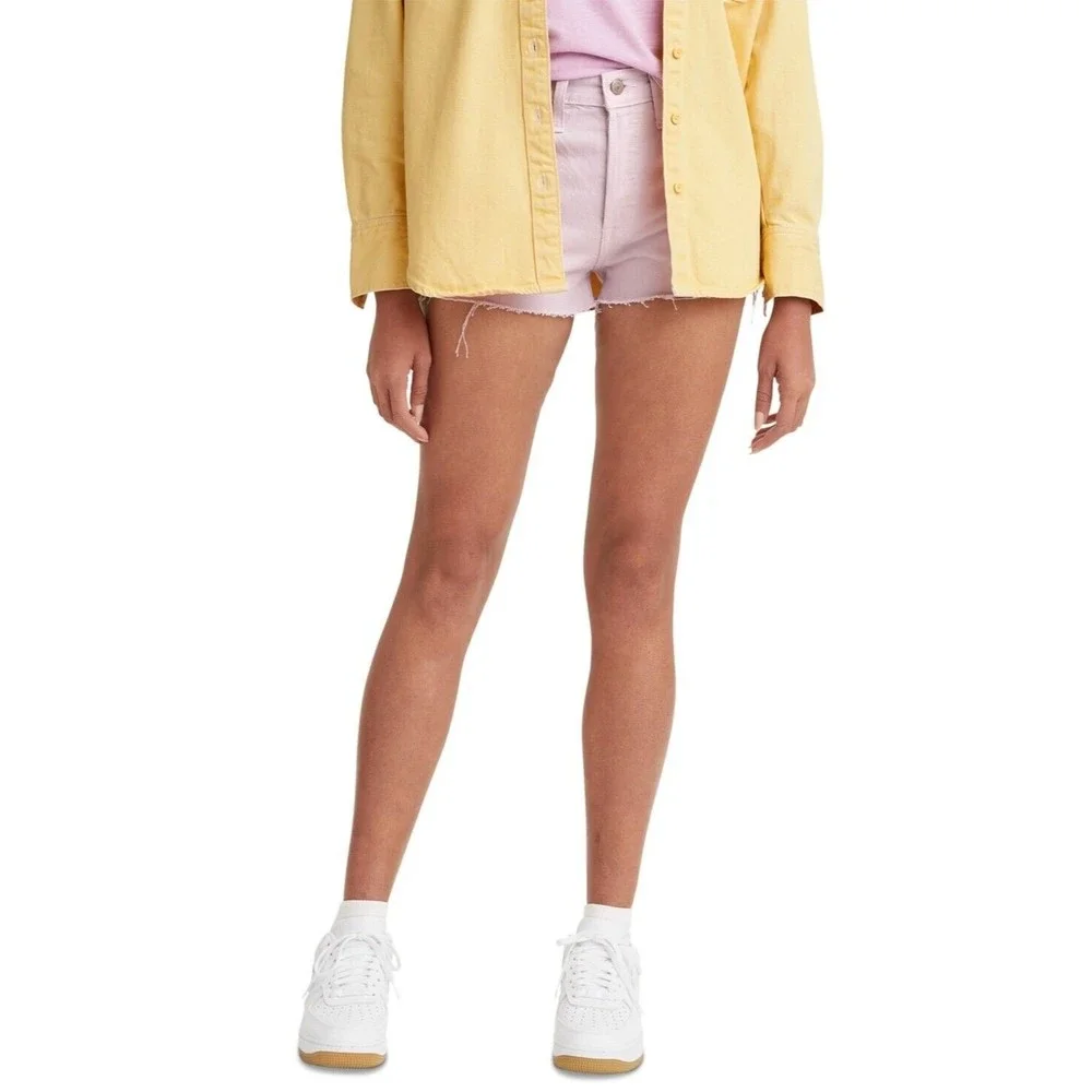 Levi's 501 Cotton High-Rise Denim Shorts Womens 31 Lilac Purple Raw Hem NEW - Picture 1 of 11